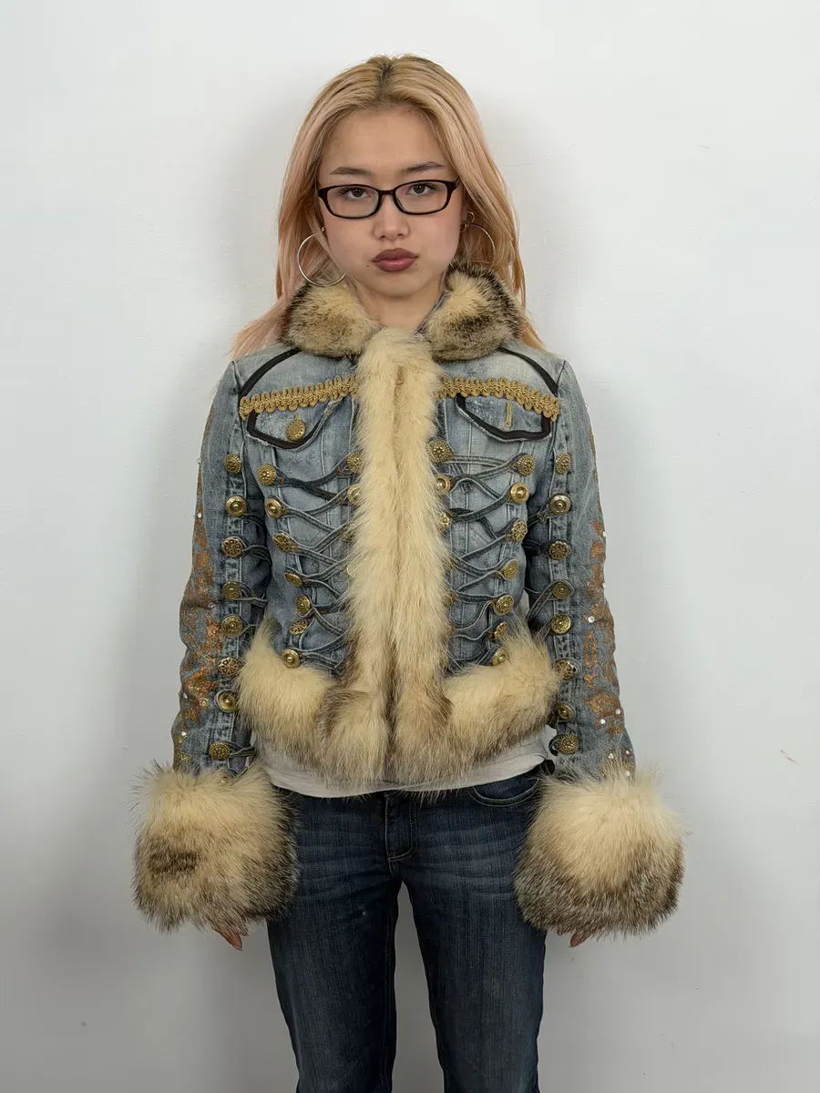 AW2005 Cavalli Napolean Fur Denim Jacket - Image 4