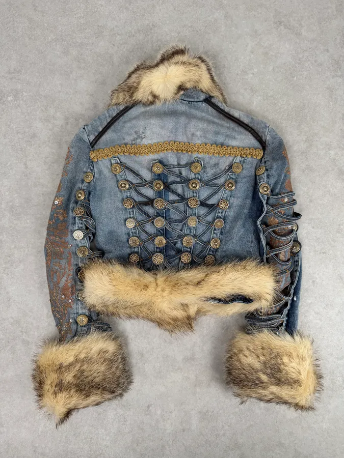 AW2005 Cavalli Napolean Fur Denim Jacket - Image 5