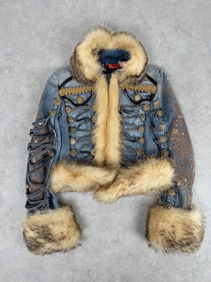 AW2005 Cavalli Napolean Fur Denim Jacket - Image 6