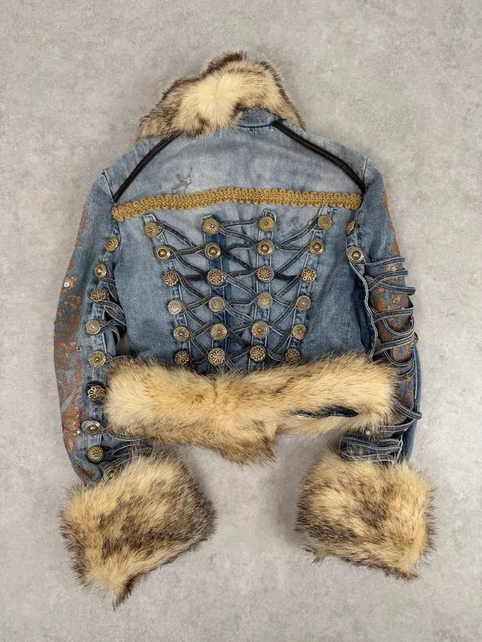 AW2005 Cavalli Napolean Fur Denim Jacket - Image 7