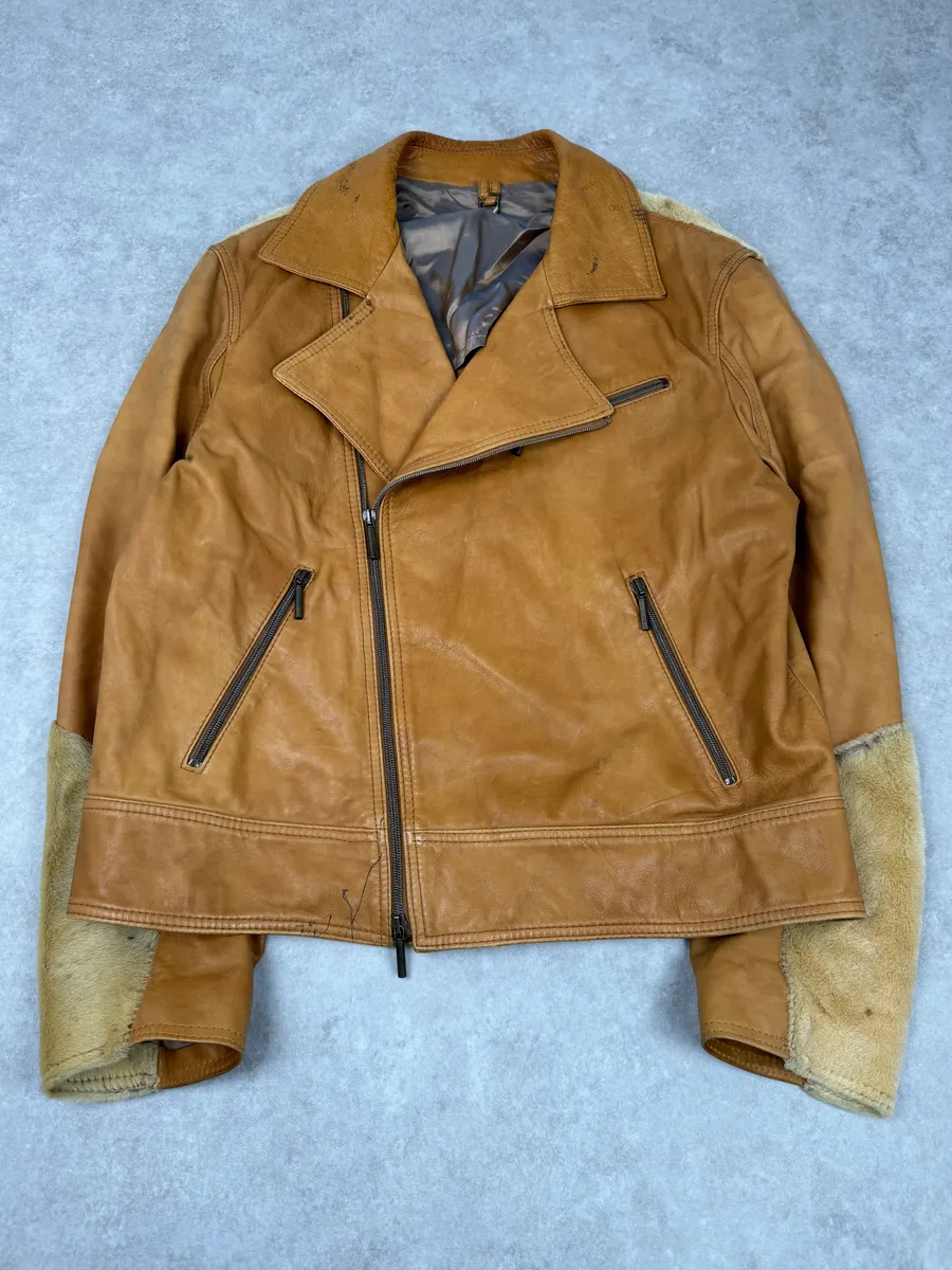 AW2005 Cavalli Pony Hair Camel Leather Asymmetrical Jacket - Image 4