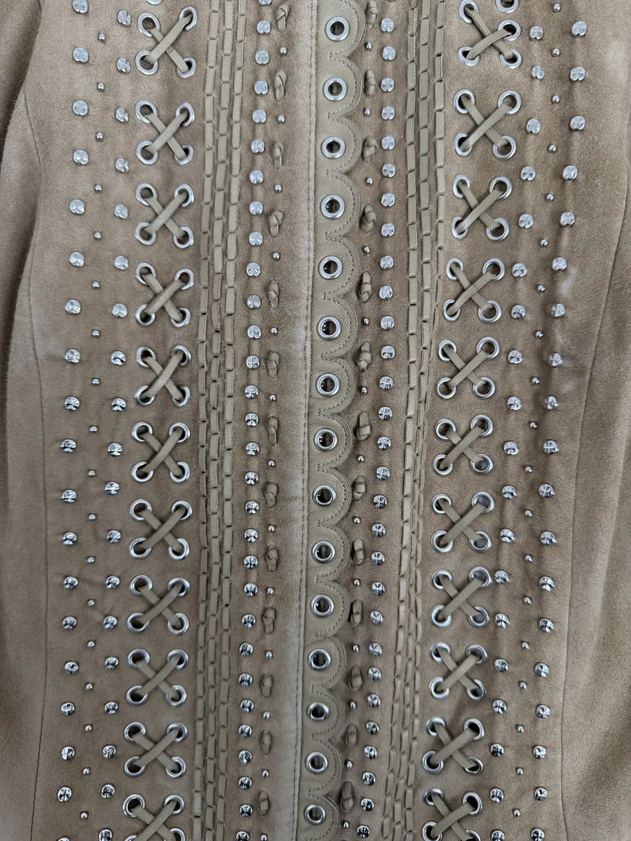 AW2005 Christian Dior Beige Suede Studded Embellished Leather Jacket - Image 9