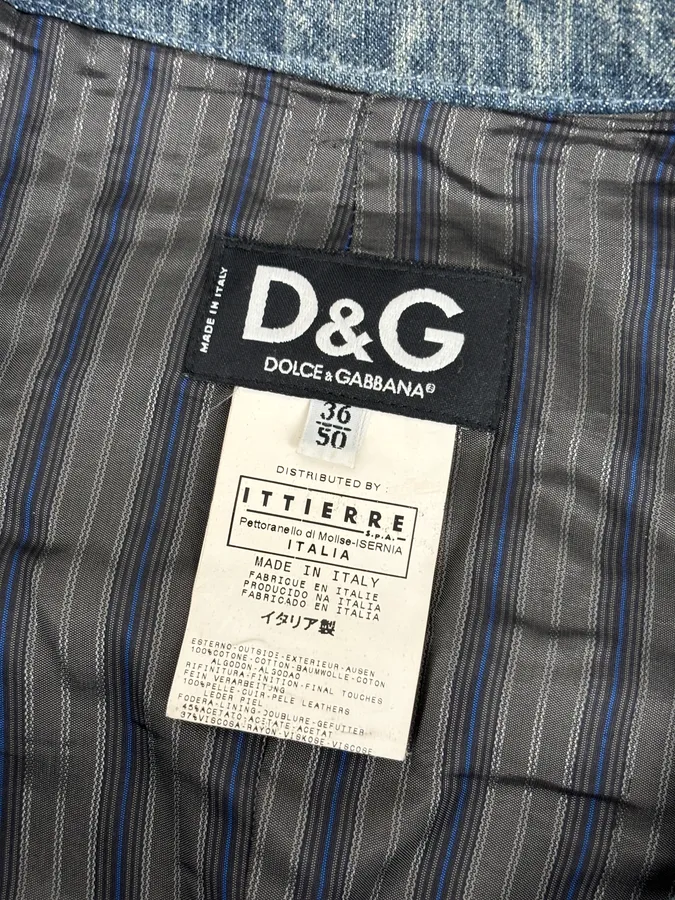 AW2005 Dolce & Gabbana Asymmetrical Zip Biker Leather & Blue Denim Jacket - Image 11