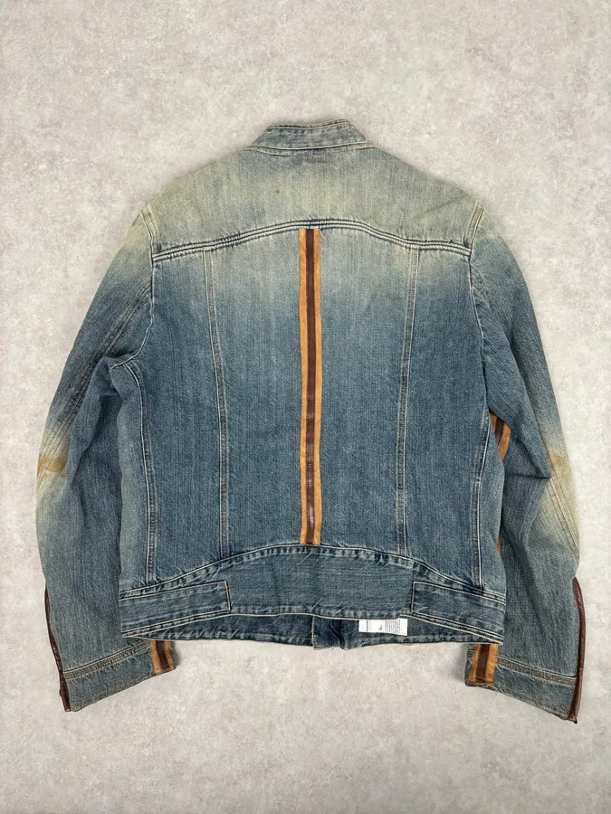 AW2005 Dolce & Gabbana Asymmetrical Zip Biker Leather & Blue Denim Jacket - Image 6