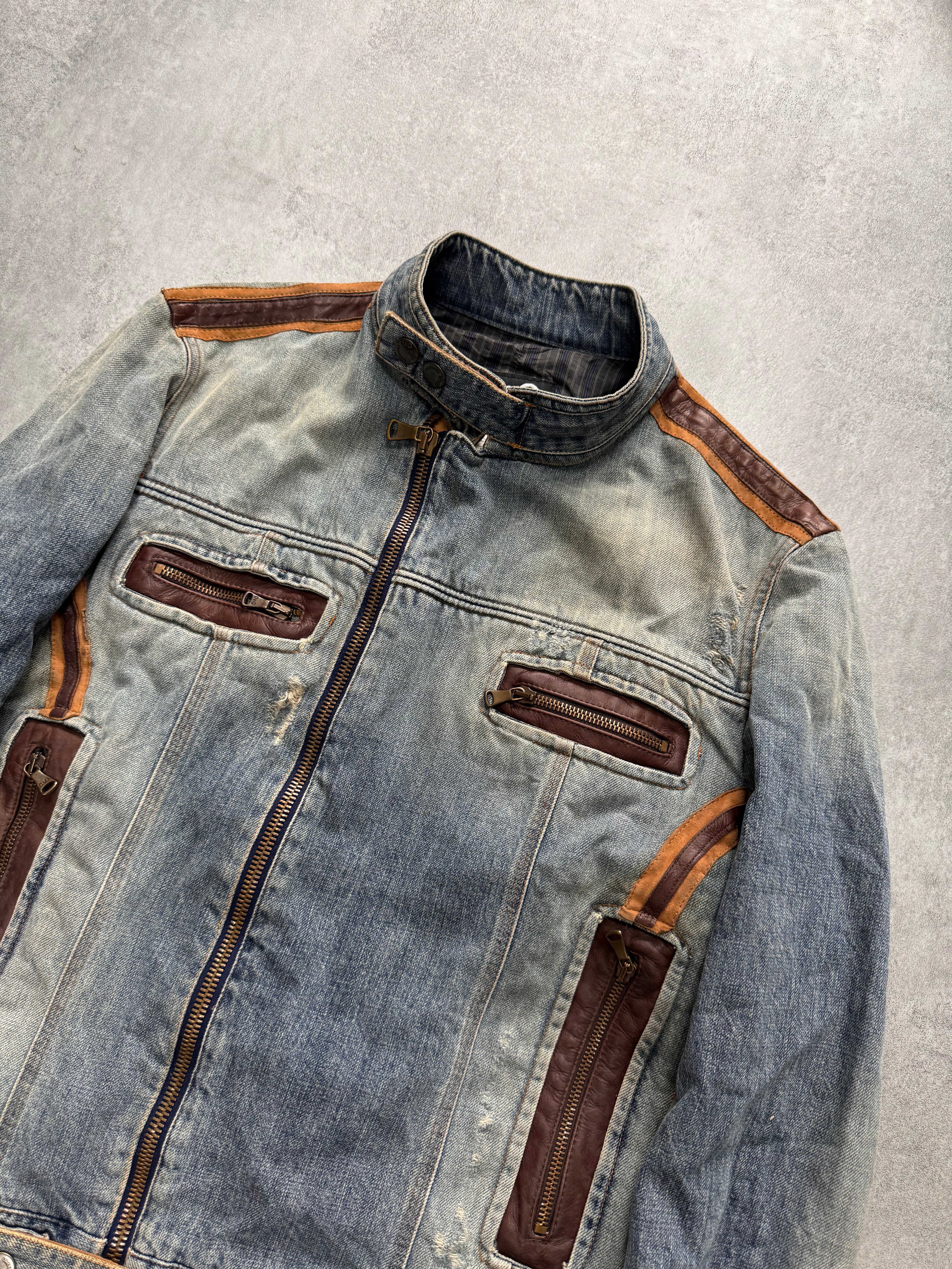 AW2005 Dolce & Gabbana Biker Hybrid Denim Jacket (M) - Image 2