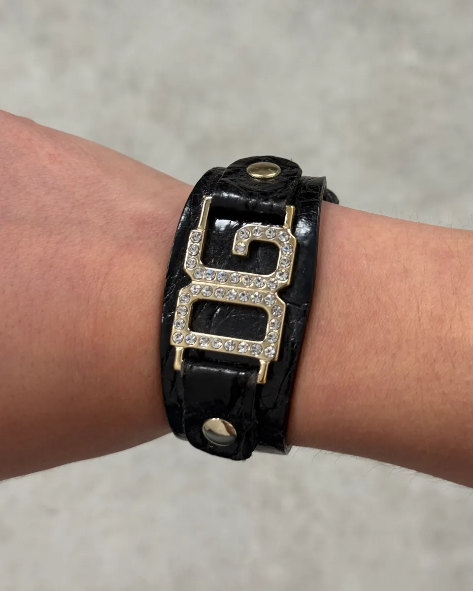 AW2005 Dolce & Gabbana Black Leather Gold DG Logo Bracelet - Image 3