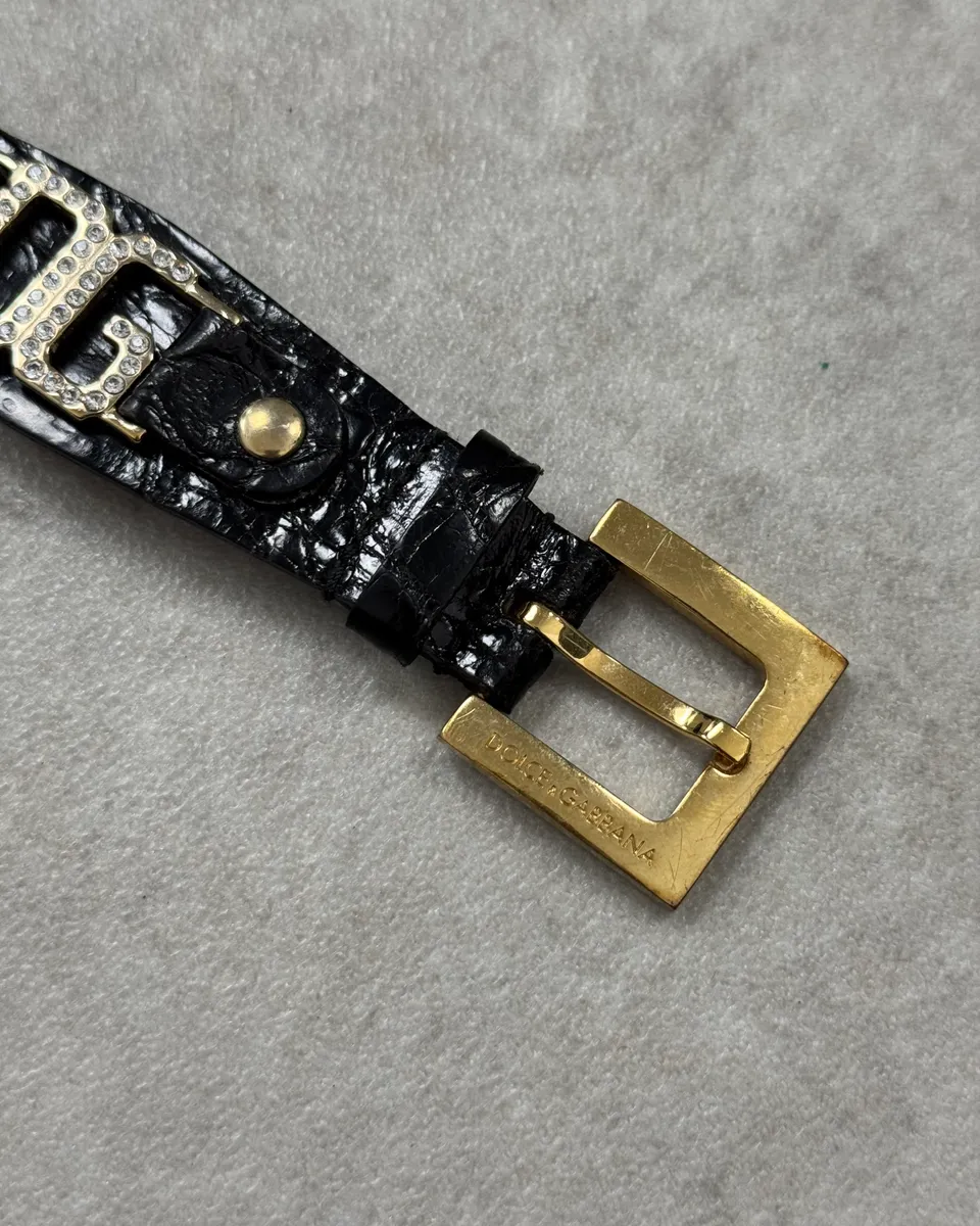 AW2005 Dolce & Gabbana Black Leather Gold DG Logo Bracelet - Image 7
