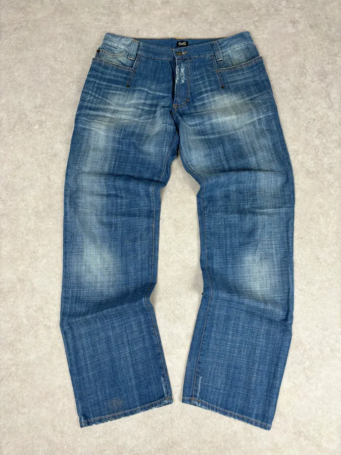 AW2005 Dolce & Gabbana Blue & Brown Hybrid Western Denim Jeans