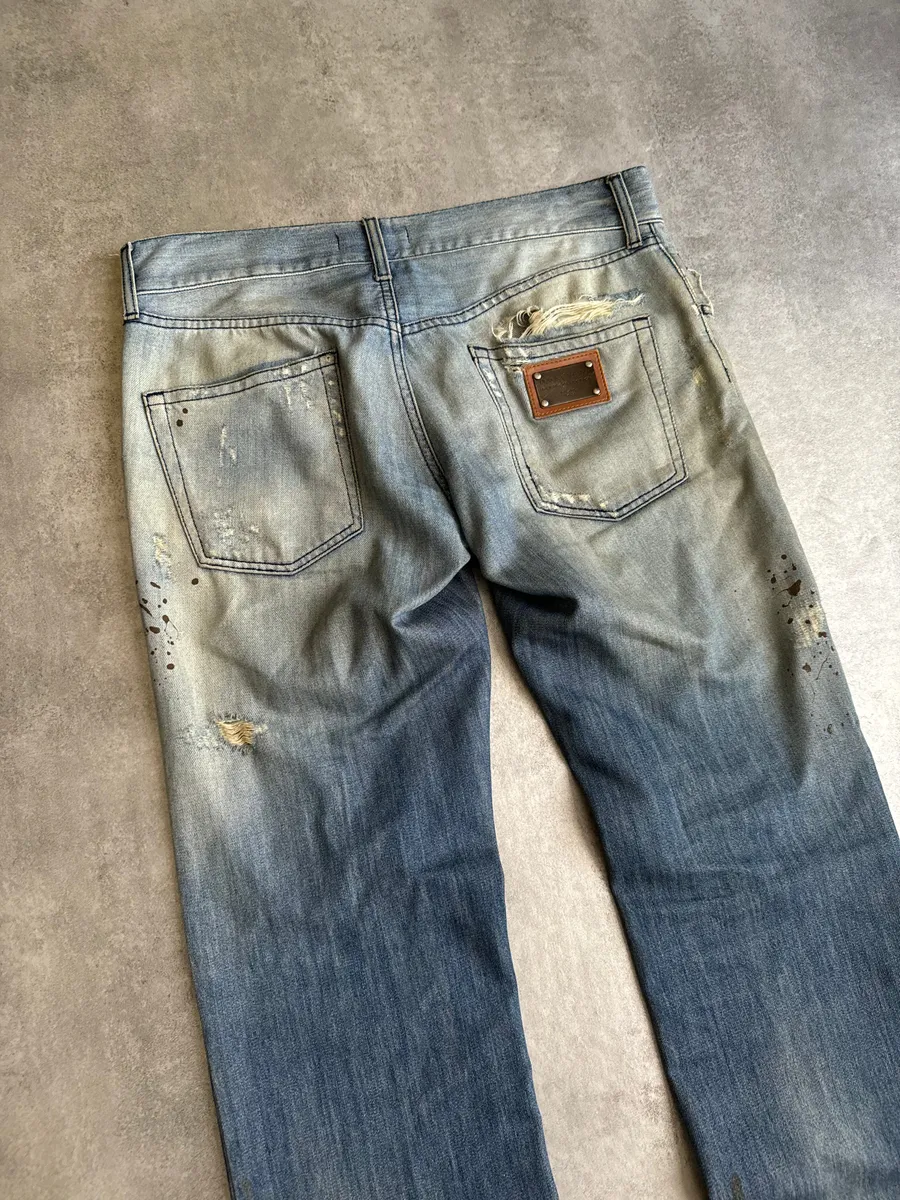 AW2005 Dolce & Gabbana Blue Denim Faded Painted Jeans - Image 10