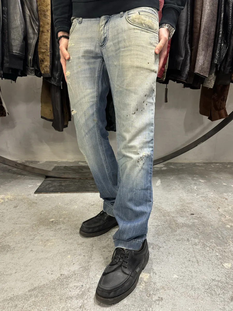 AW2005 Dolce & Gabbana Blue Denim Faded Painted Jeans - Image 2