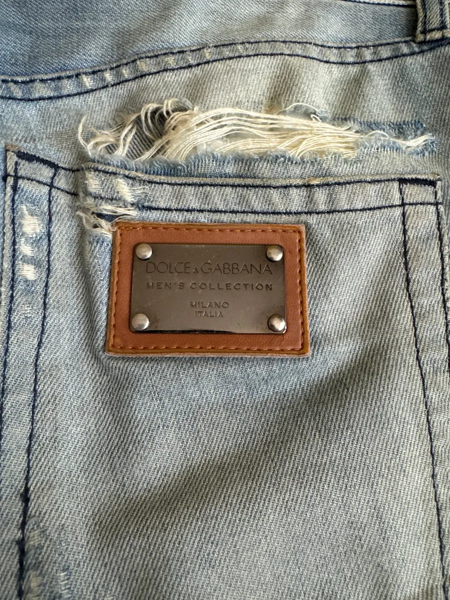 AW2005 Dolce & Gabbana Blue Denim Faded Painted Jeans - Image 4