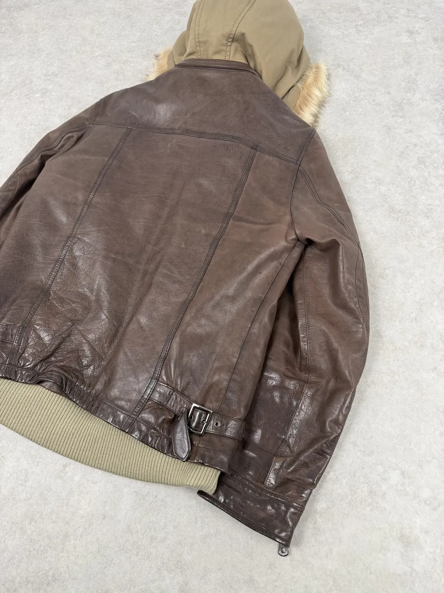 AW2005 Dolce & Gabbana Brown Fur Hooded Buffalo Leather Jacket - Image 7