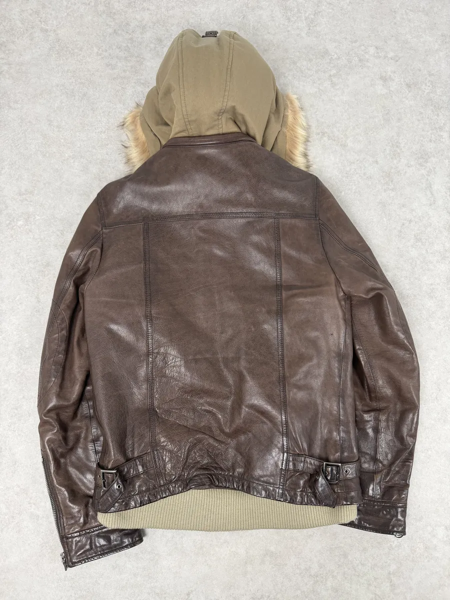 AW2005 Dolce & Gabbana Brown Fur Hooded Buffalo Leather Jacket - Image 8