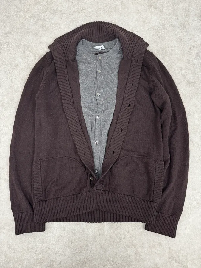 AW2005 Dolce & Gabbana Brown & Grey Layered Double Cardigan Sweater - Image 2