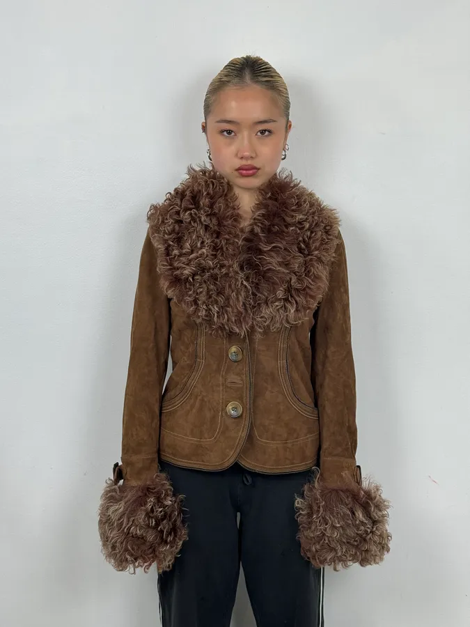 AW2005 Dolce & Gabbana Brown Premium Fur Leather Jacket - Image 2