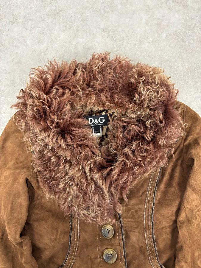 AW2005 Dolce & Gabbana Brown Premium Fur Leather Jacket - Image 4