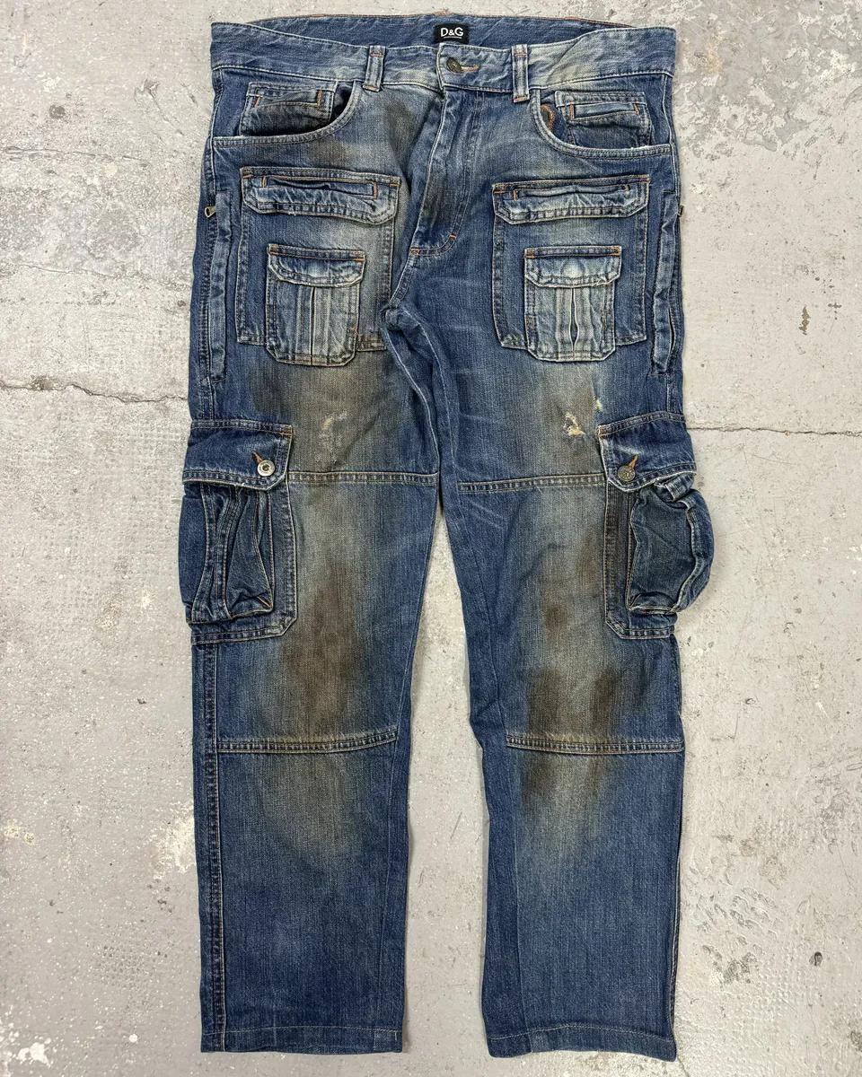 AW2005 Dolce & Gabbana Destroyed Cargo Denim Jeans - Image 2
