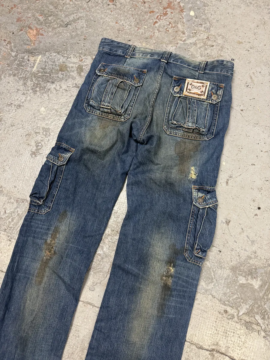 AW2005 Dolce & Gabbana Destroyed Cargo Denim Jeans - Image 4