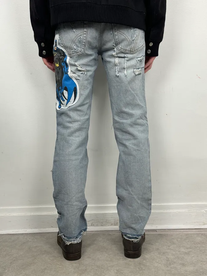 AW2005 Dolce & Gabbana Grey Denim Batman Graphic Distressed Jeans - Image 5