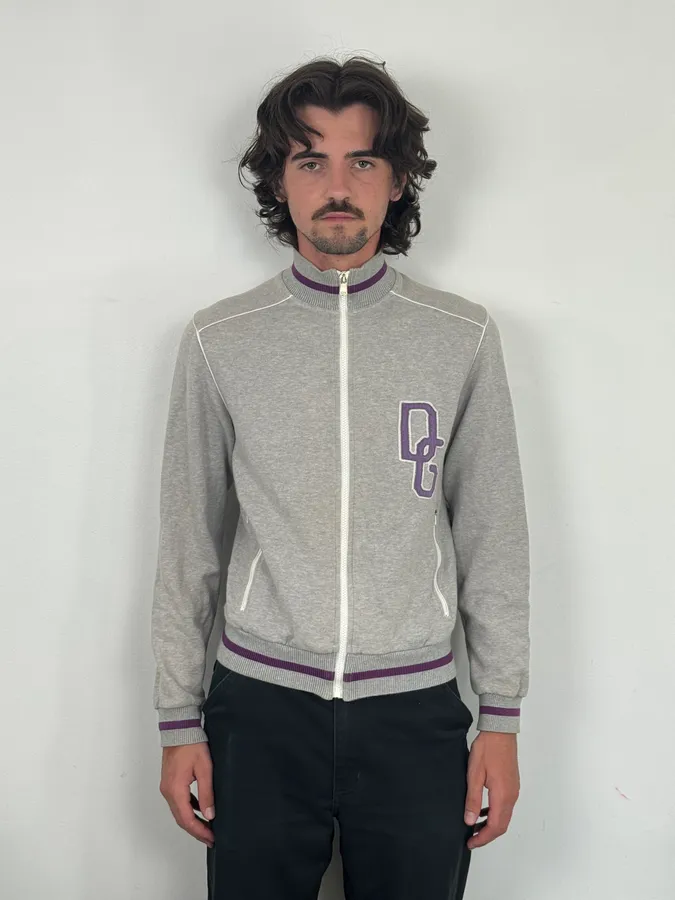 AW2005 Dolce & Gabbana Grey & Purple Logo Zip-Up Sweater - Image 2