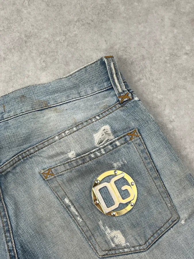 AW2005 Dolce & Gabbana Light Blue Patch Distressed Denim Jeans - Image 12