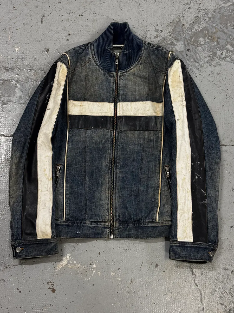 AW2005 Dolce & Gabbana Navy Hybrid Leather & Denim Jacket