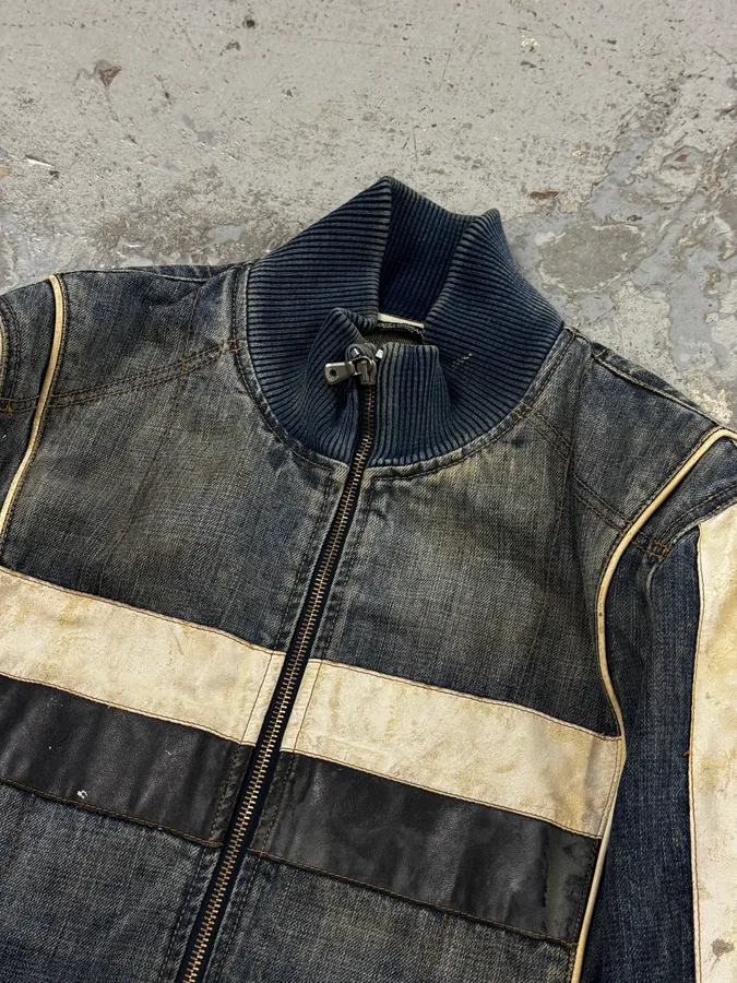 AW2005 Dolce & Gabbana Navy Hybrid Leather & Denim Jacket - Image 5