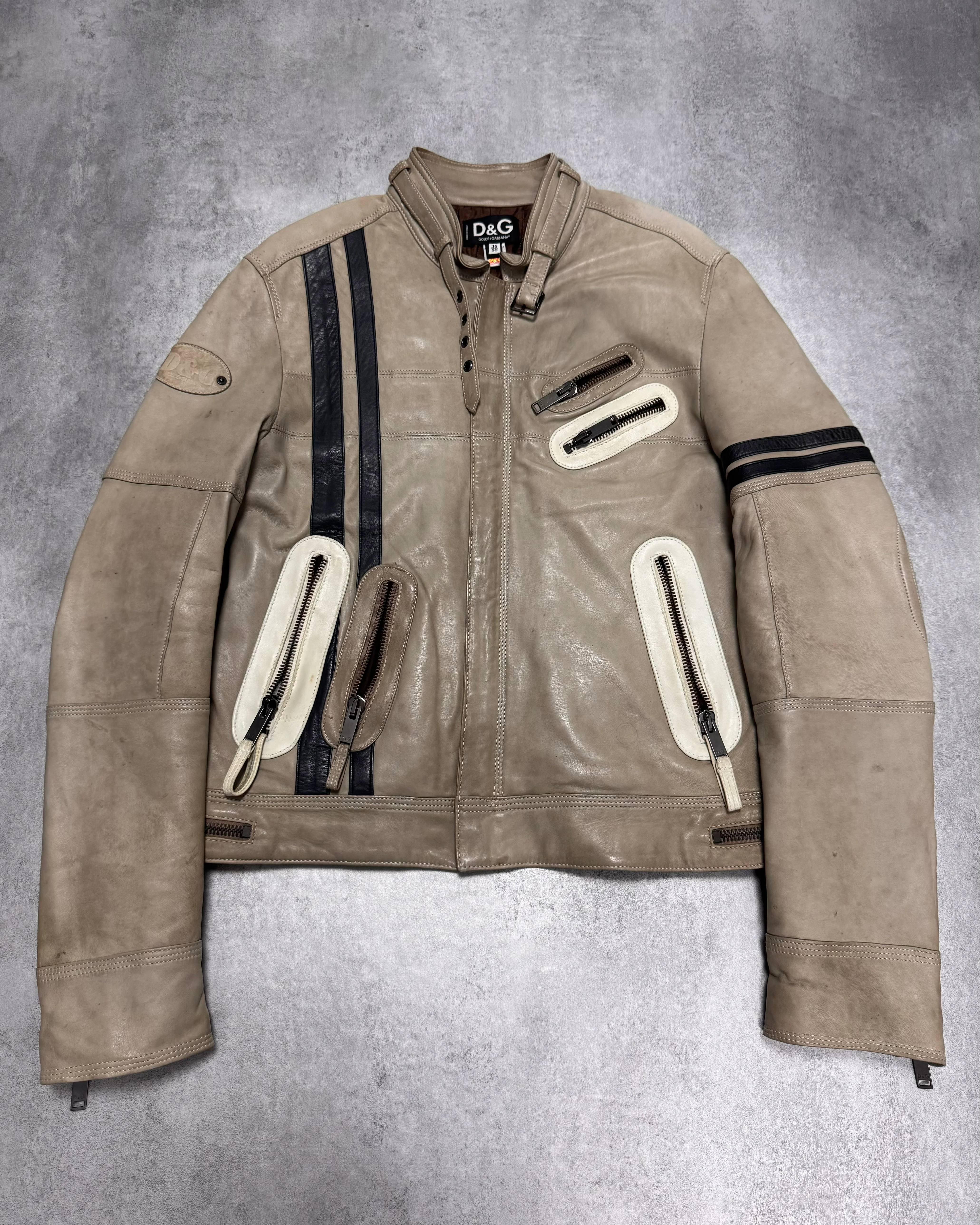 AW2004 Dolce & Gabbana Astro Biker Cafe Cream Leather Jacket