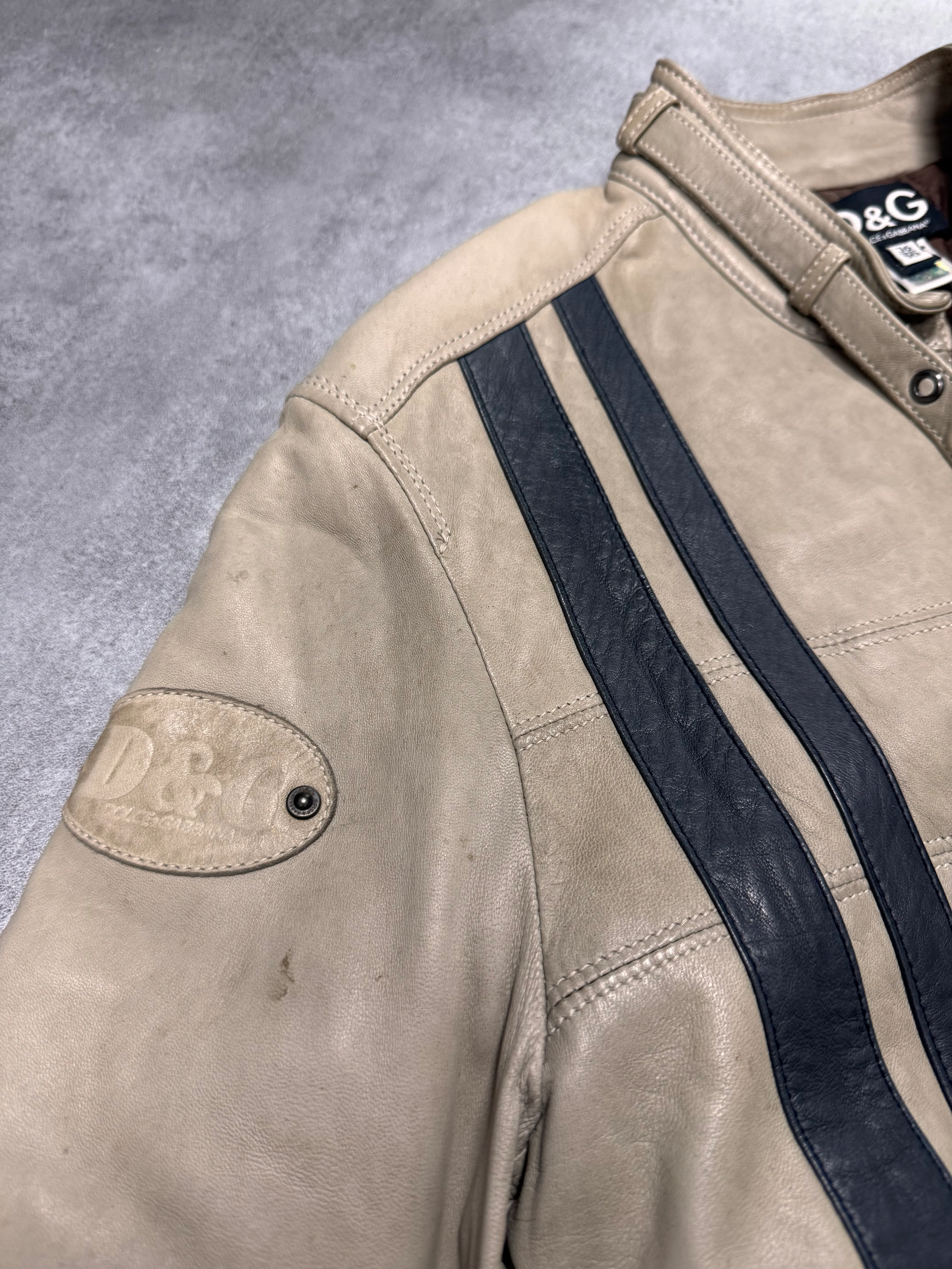 AW2004 Dolce & Gabbana Astro Biker Cafe Cream Leather Jacket - Image 6