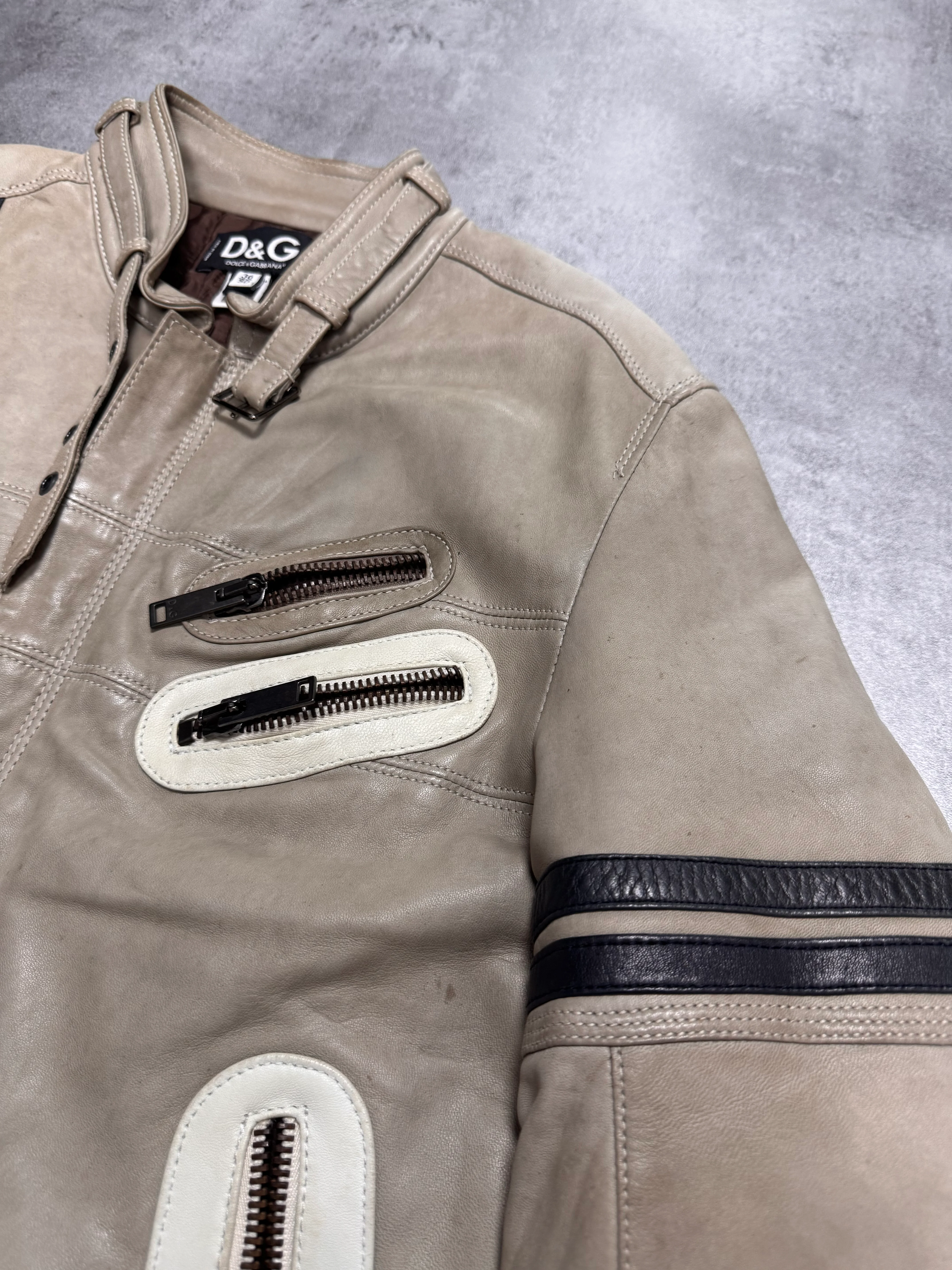 AW2004 Dolce & Gabbana Astro Biker Cafe Cream Leather Jacket - Image 7