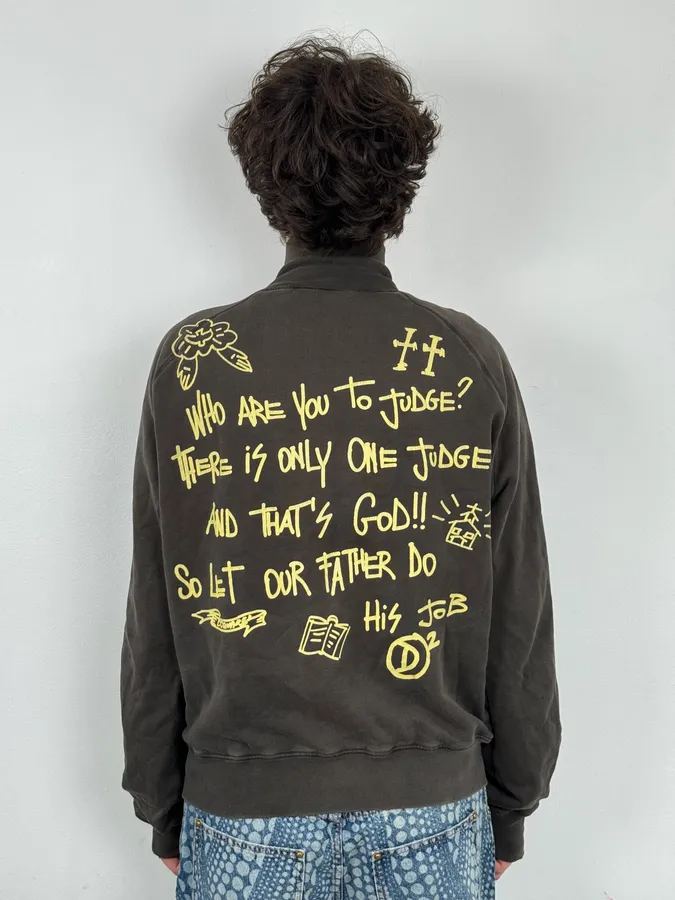 AW2005 Dsquared2 Brown Religious Graphic Zip-Up Sweater - Image 3