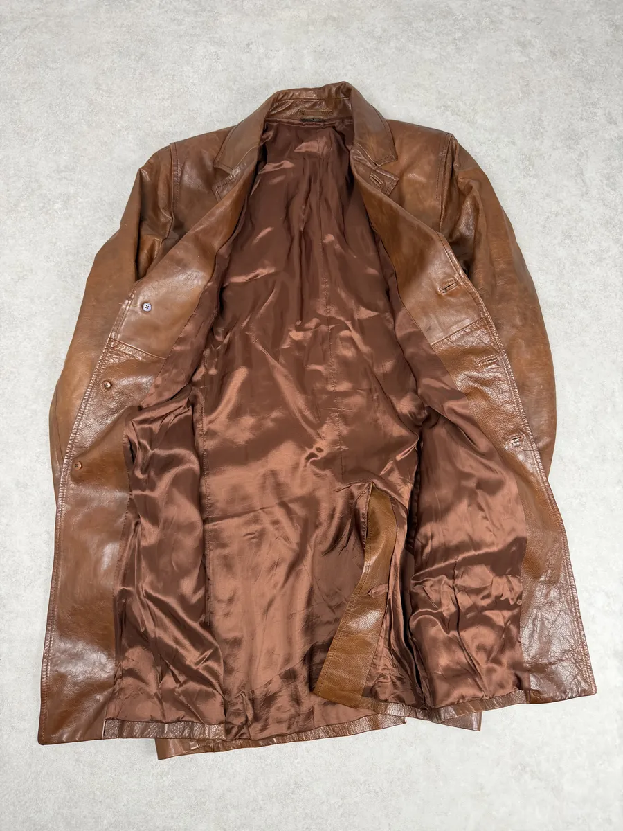 AW2005 Miu Miu Brown Leather Premium Long Coat - Image 6