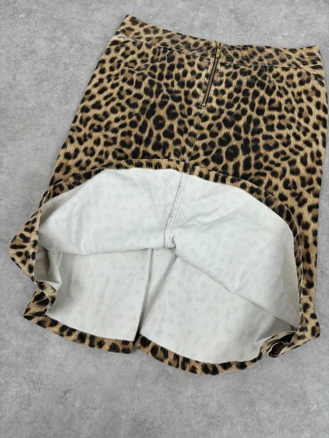AW2005 Roberto Cavalli Beige Wool Blend Leopard Print Skirt - Image 12