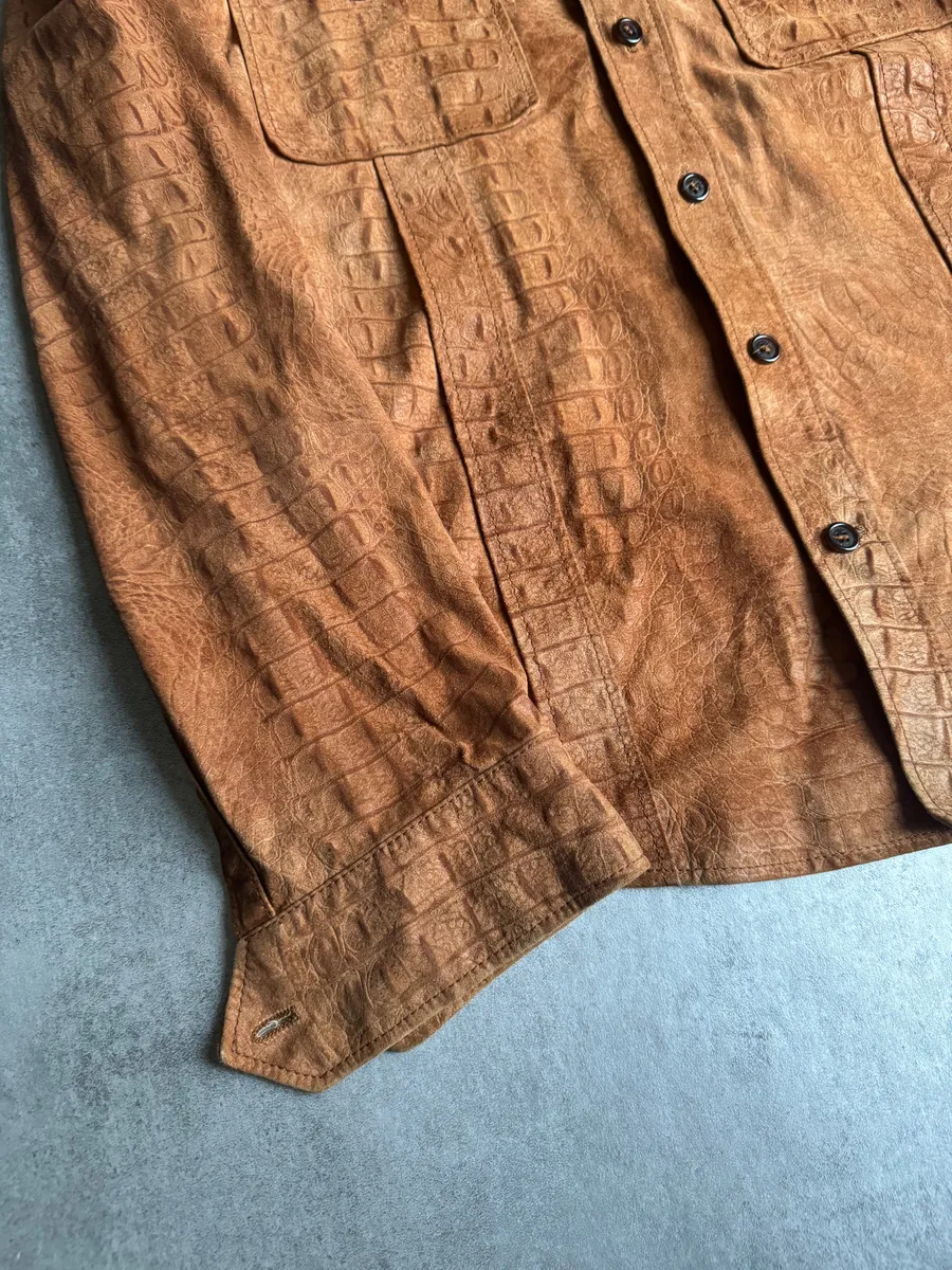 AW2005 Roberto Cavalli Crocodile Effect Relief Camel Leather Shirt - Image 13