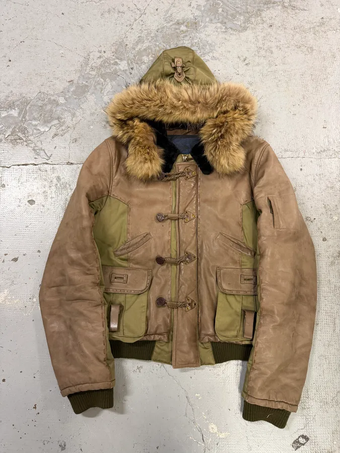AW2005 Roberto Cavalli Leather & Nylon Green & Grey Bomber Jacket - Image 14