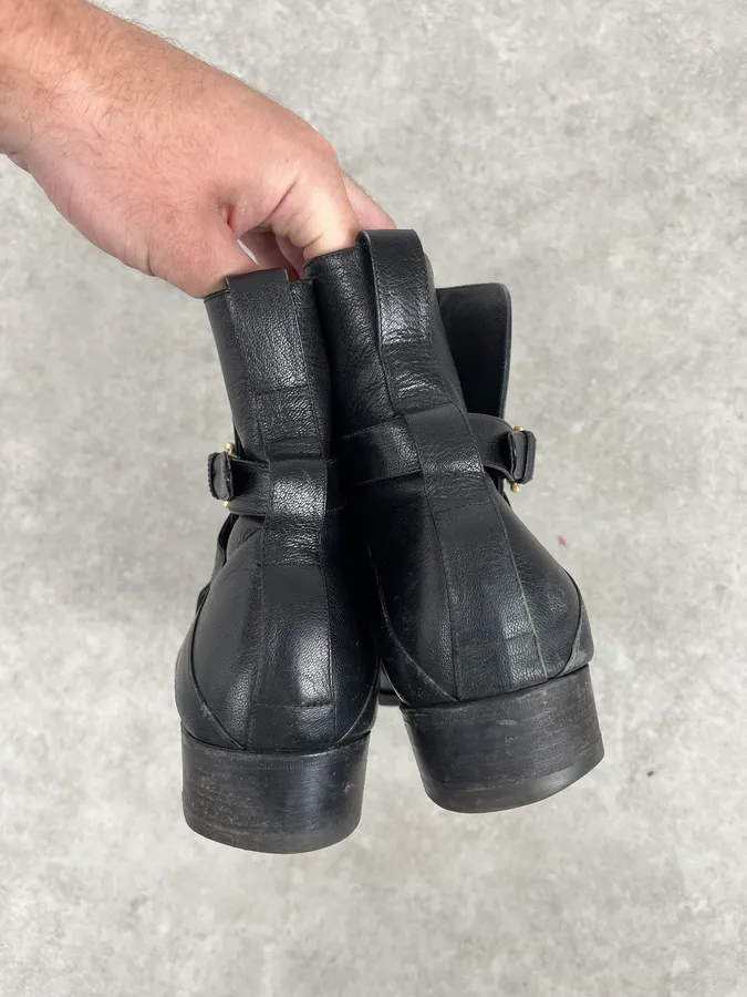AW2005 Yves Saint Laurent Black Leather Buckle Strap Boots - Image 6