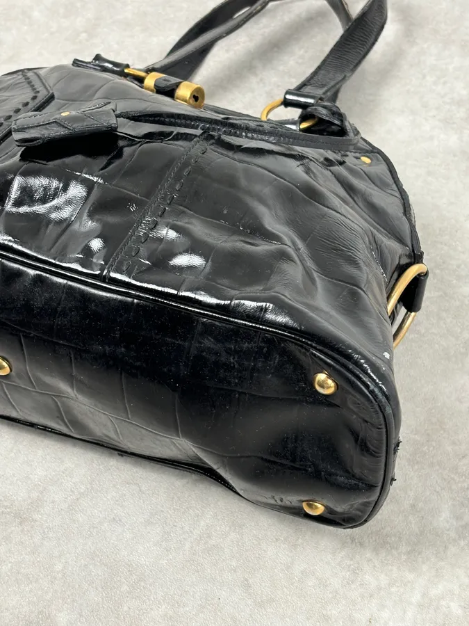 AW2005 Yves Saint Laurent Black Muse Patent Leather Crocodile Effect Bag - Image 6