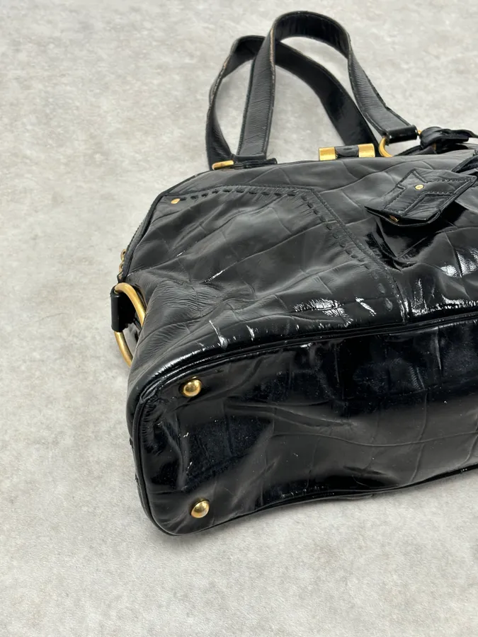 AW2005 Yves Saint Laurent Black Muse Patent Leather Crocodile Effect Bag - Image 7