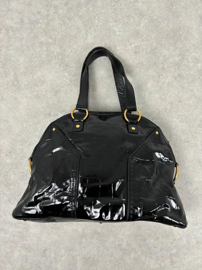 AW2005 Yves Saint Laurent Black Muse Patent Leather Crocodile Effect Bag - Image 8