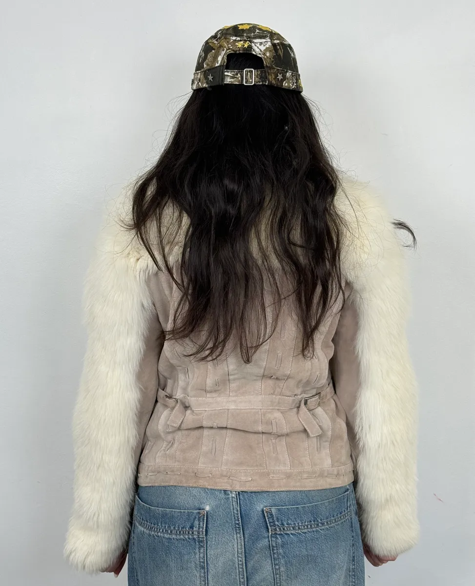 AW2006 Cavalli Beige Fur Suede Leather Jacket - Image 3
