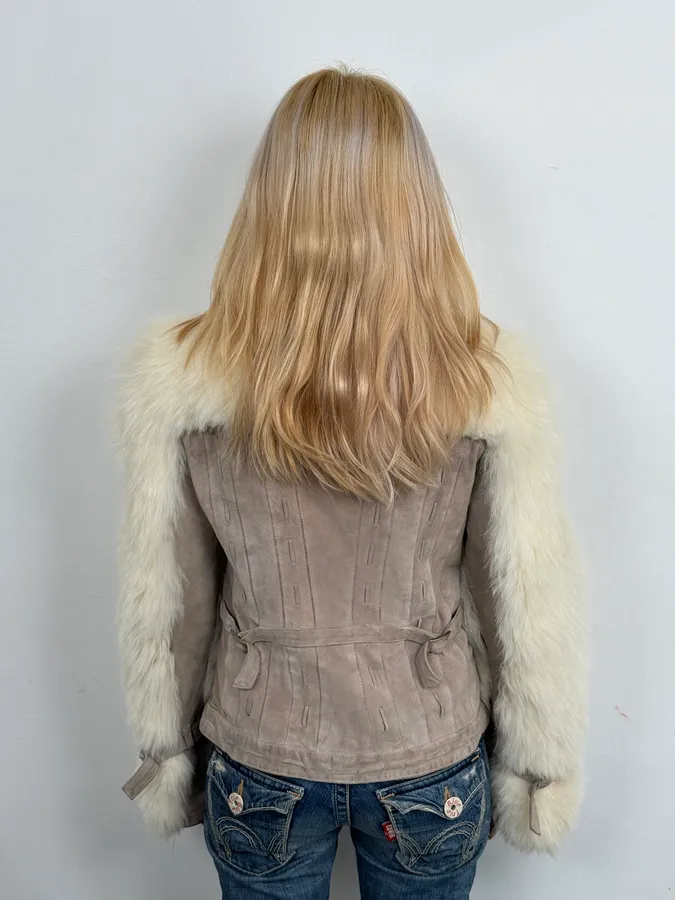 AW2006 Cavalli White Fur Beige Leather Vest - Image 3
