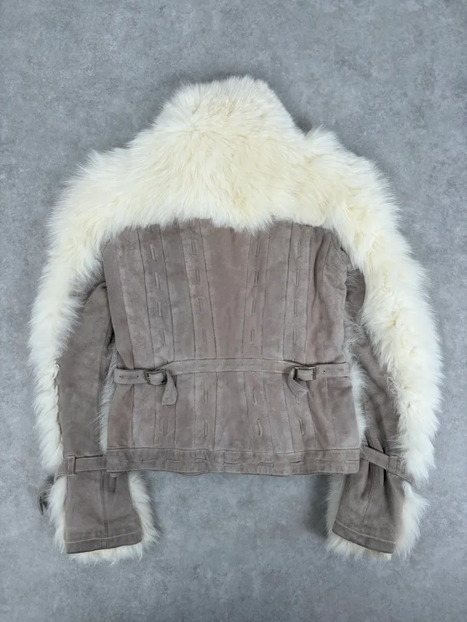 AW2006 Cavalli White Fur Beige Leather Vest - Image 6