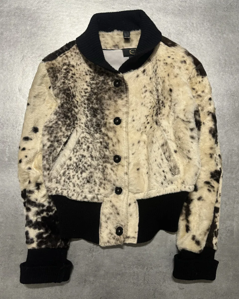 AW2006 Cavalli White Pony Hair Winter Leopard Effect Leather Jacket