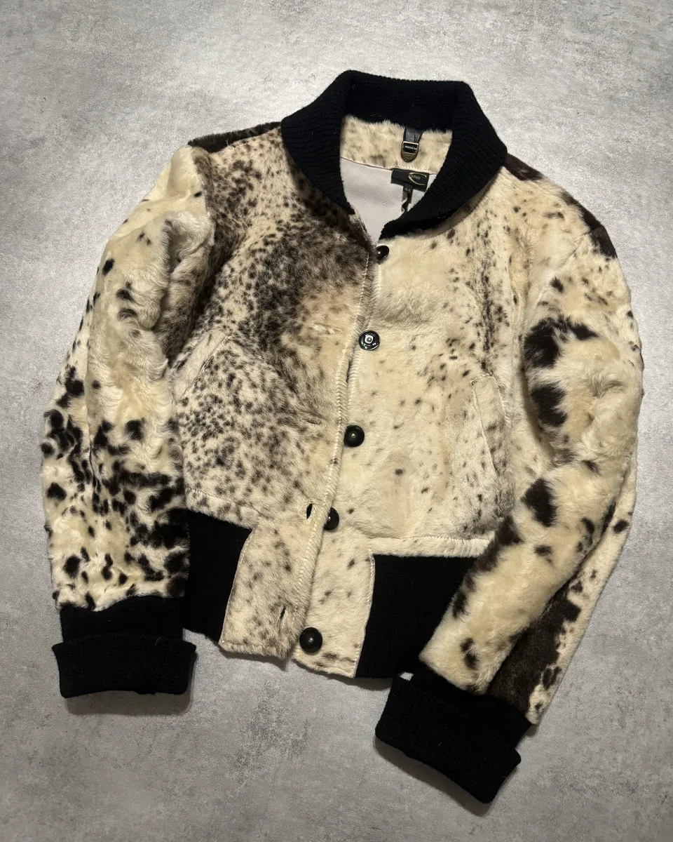 AW2006 Cavalli White Pony Hair Winter Leopard Effect Leather Jacket - Image 2