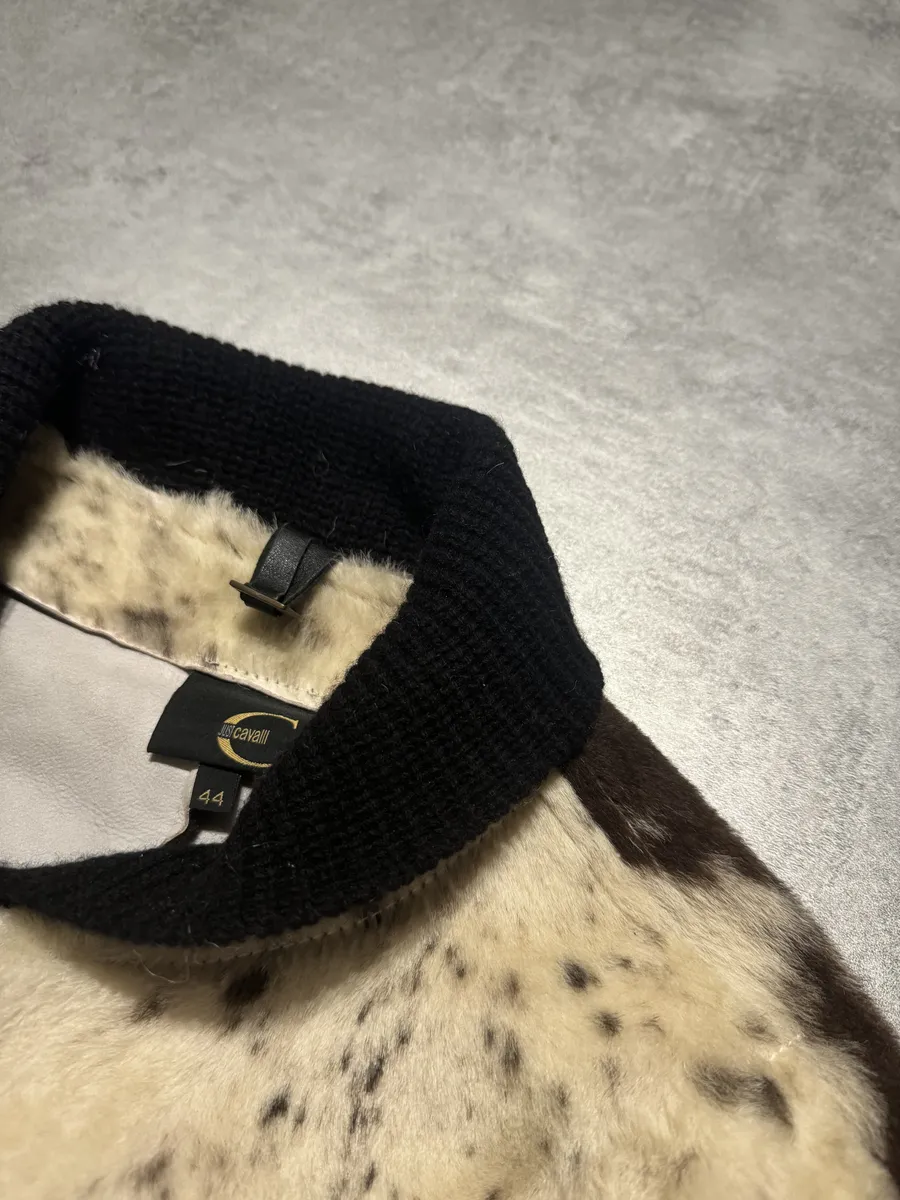 AW2006 Cavalli White Pony Hair Winter Leopard Effect Leather Jacket - Image 3