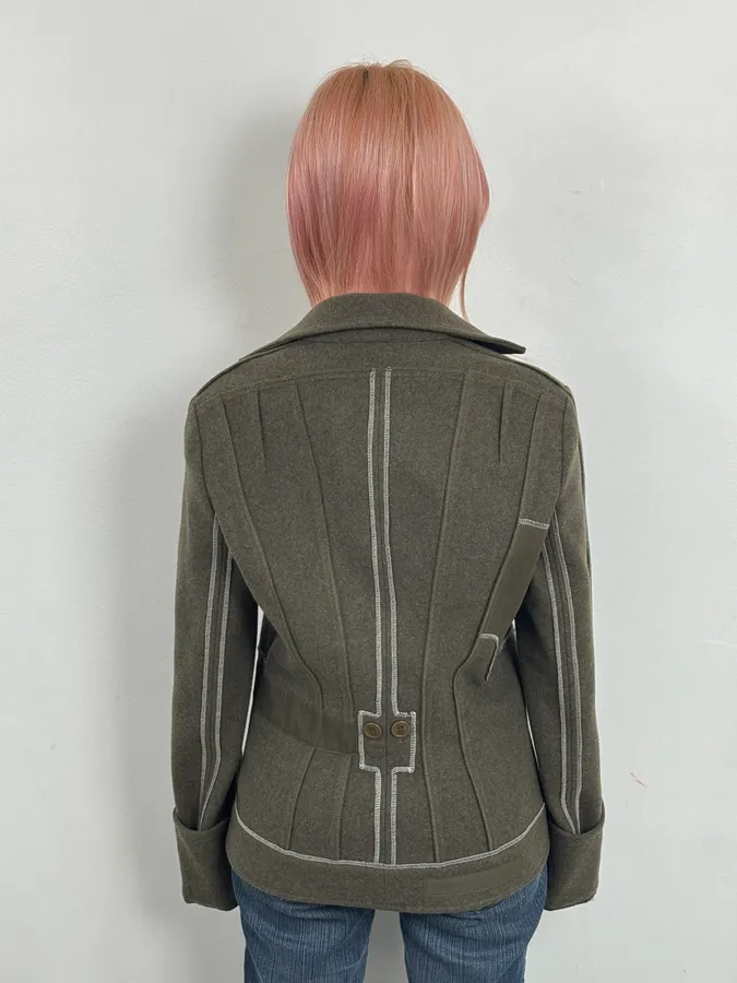 AW2006 Christian Dior Khaki Wool Contrast Stitch Blazer Jacket - Image 3