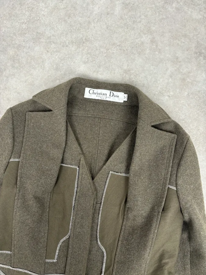 AW2006 Christian Dior Khaki Wool Contrast Stitch Blazer Jacket - Image 4