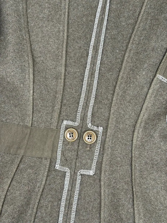 AW2006 Christian Dior Khaki Wool Contrast Stitch Blazer Jacket - Image 9