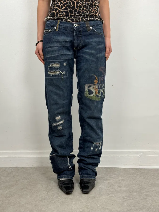 AW2006 Dolce & Gabbana Abstract Blue Rebel Denim Jeans