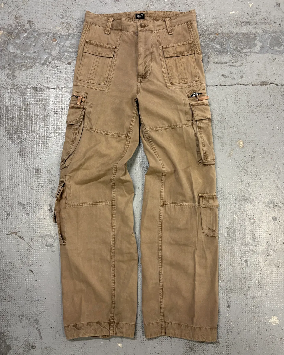 AW2006 Dolce & Gabbana Beige Cotton Multi-Pocket Cargo Pants - Image 4